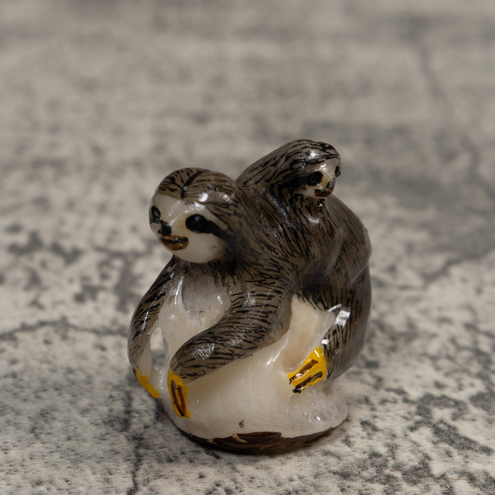 Gray Sloth With Cub Tagua Carving