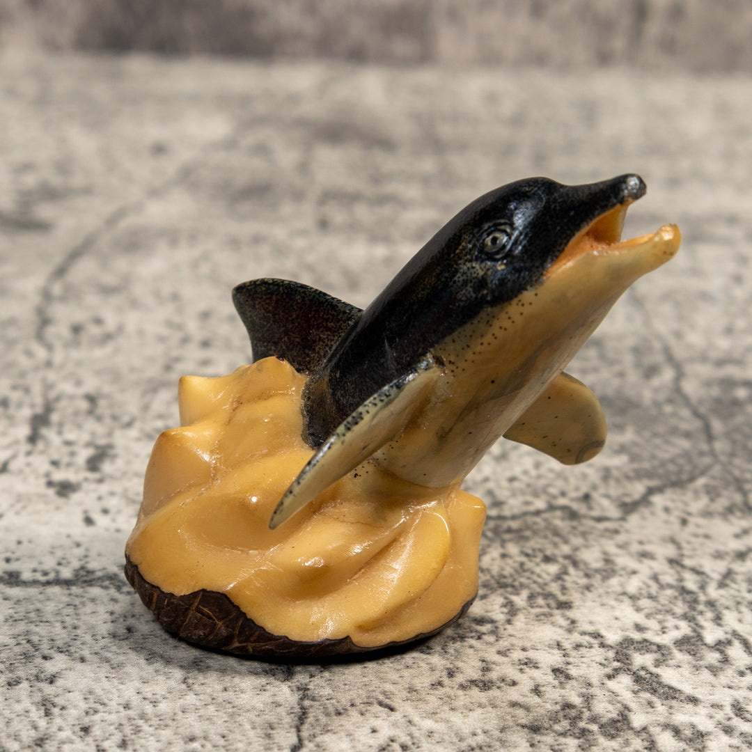 Vintage Dolphin Coming Out Of Wave Tagua Carving