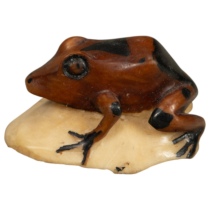 Vintage Brown And Black Frog Tagua Carving