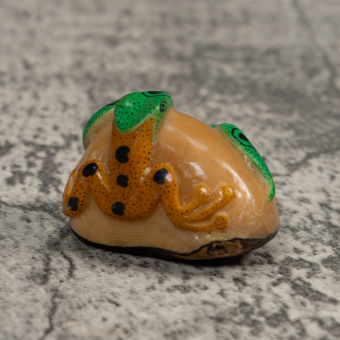 Green And Gold Snake Eating Frog Tagua Carving