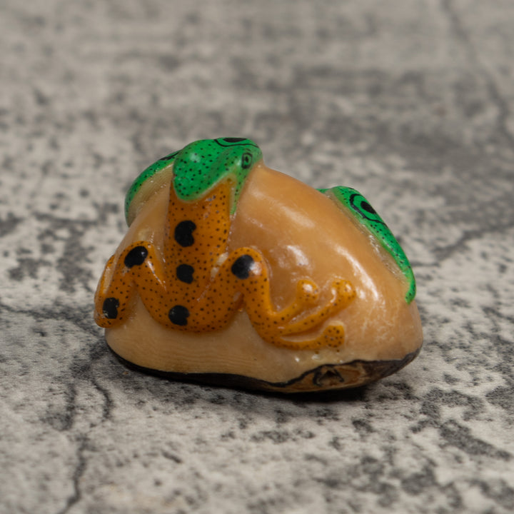 Green And Gold Snake Eating Frog Tagua Carving