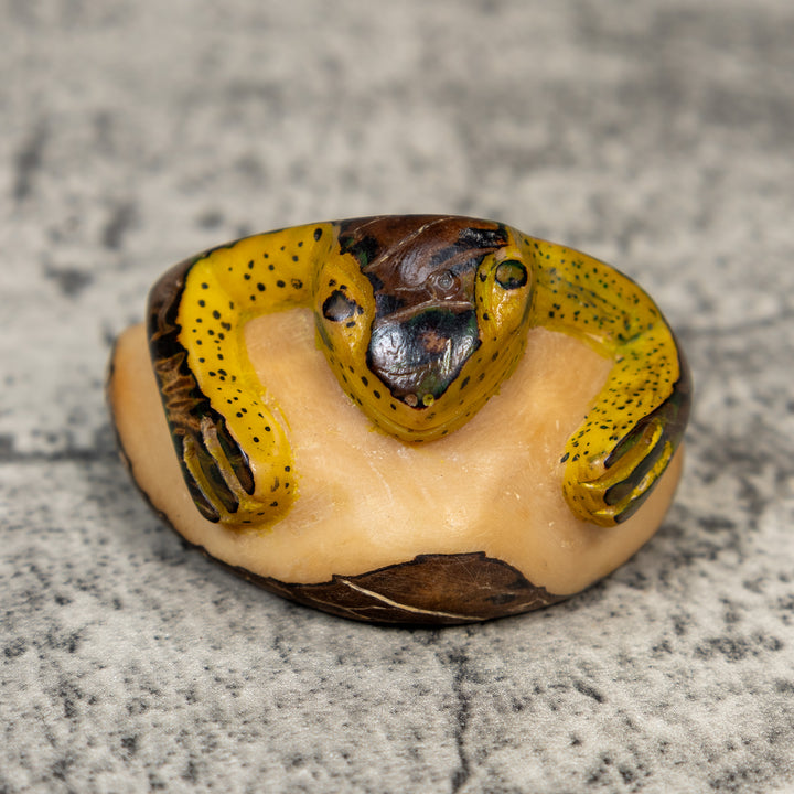 Vintage Yellow And Brown Frog Tagua Carving
