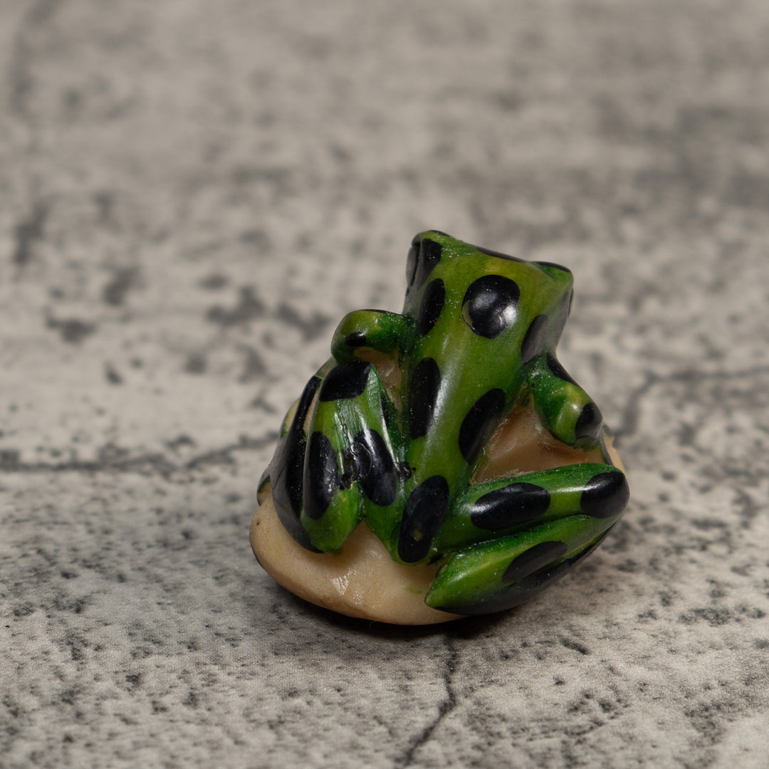 Vintage Green And Black Frog Tagua Carving