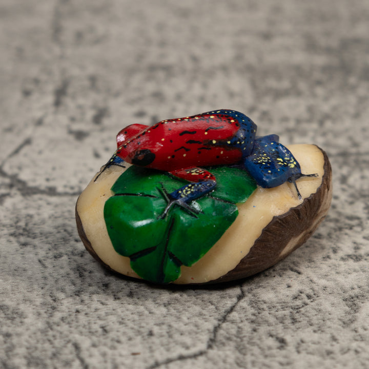 Red And Blue Poison Dart Frog Tagua Carving