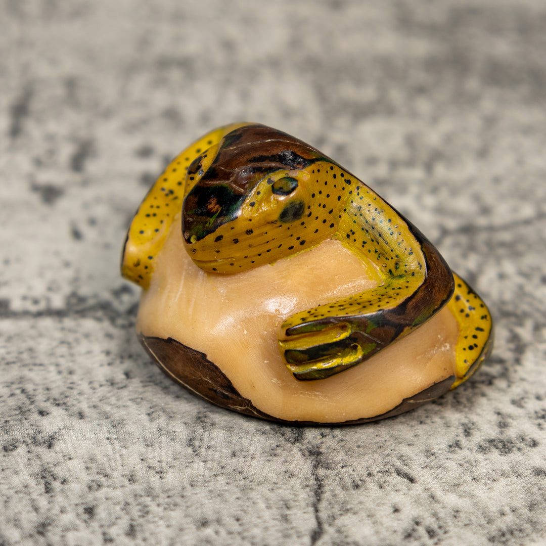 Vintage Yellow And Brown Frog Tagua Carving