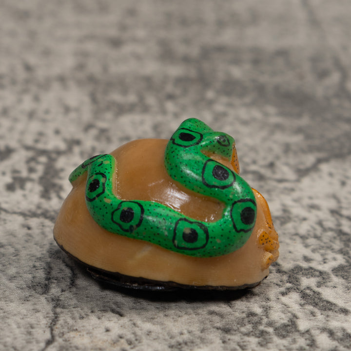 Green And Gold Snake Eating Frog Tagua Carving