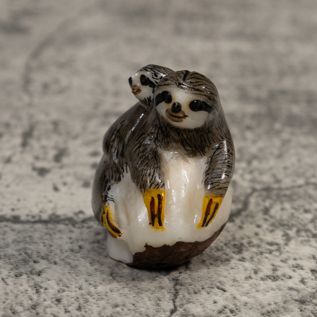 Sloth With Cub Tagua Carving