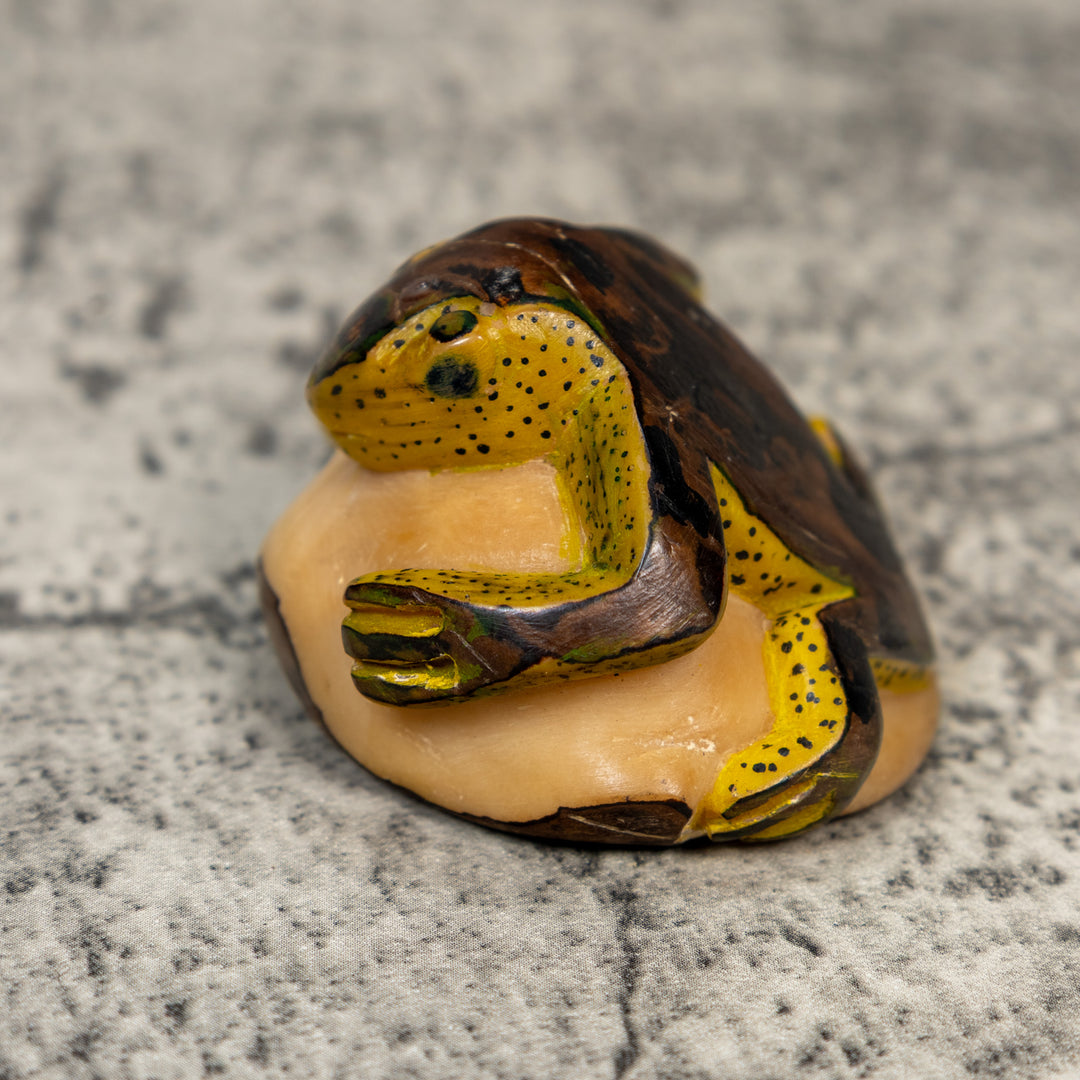Vintage Yellow And Brown Frog Tagua Carving