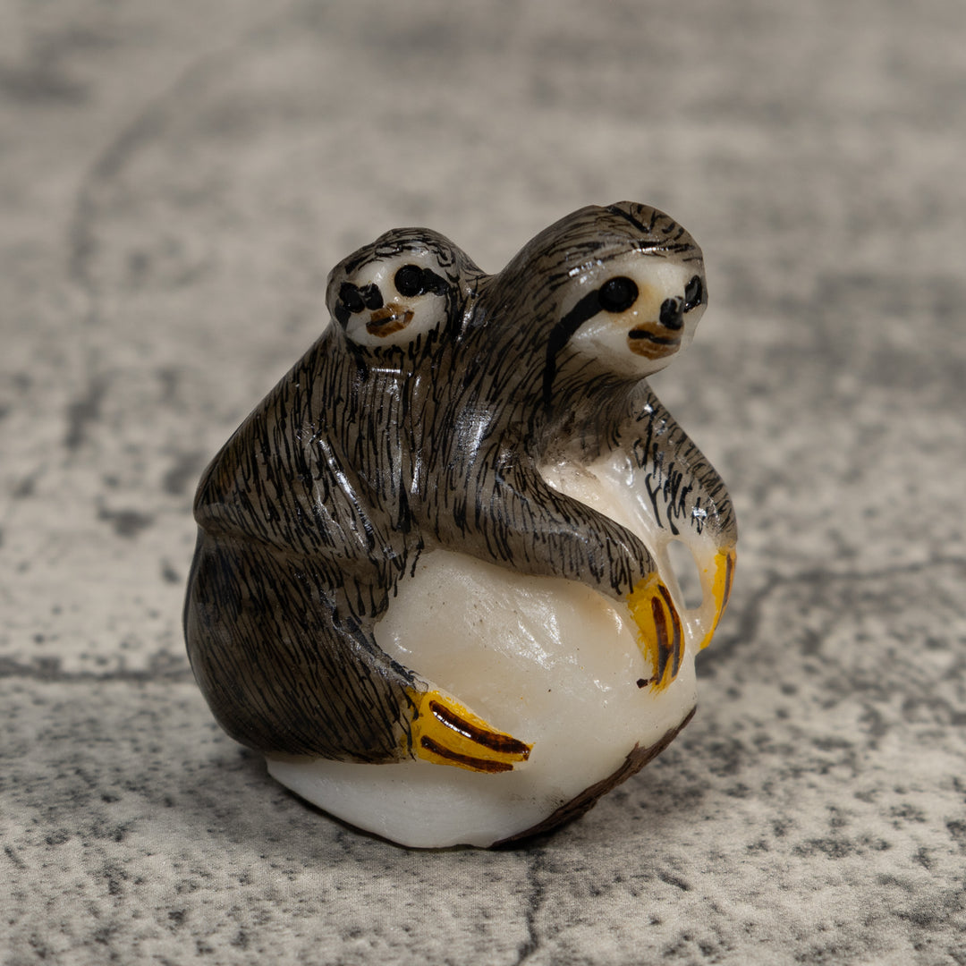 Sloth With Cub Tagua Carving