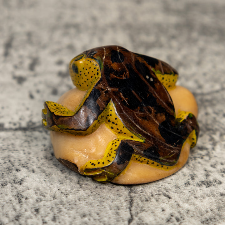 Vintage Yellow And Brown Frog Tagua Carving