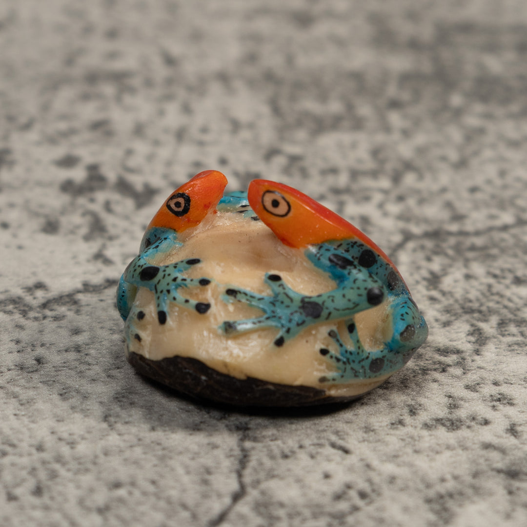 Double Vintage Red And Blue Poison Dart Frog Tagua Carving