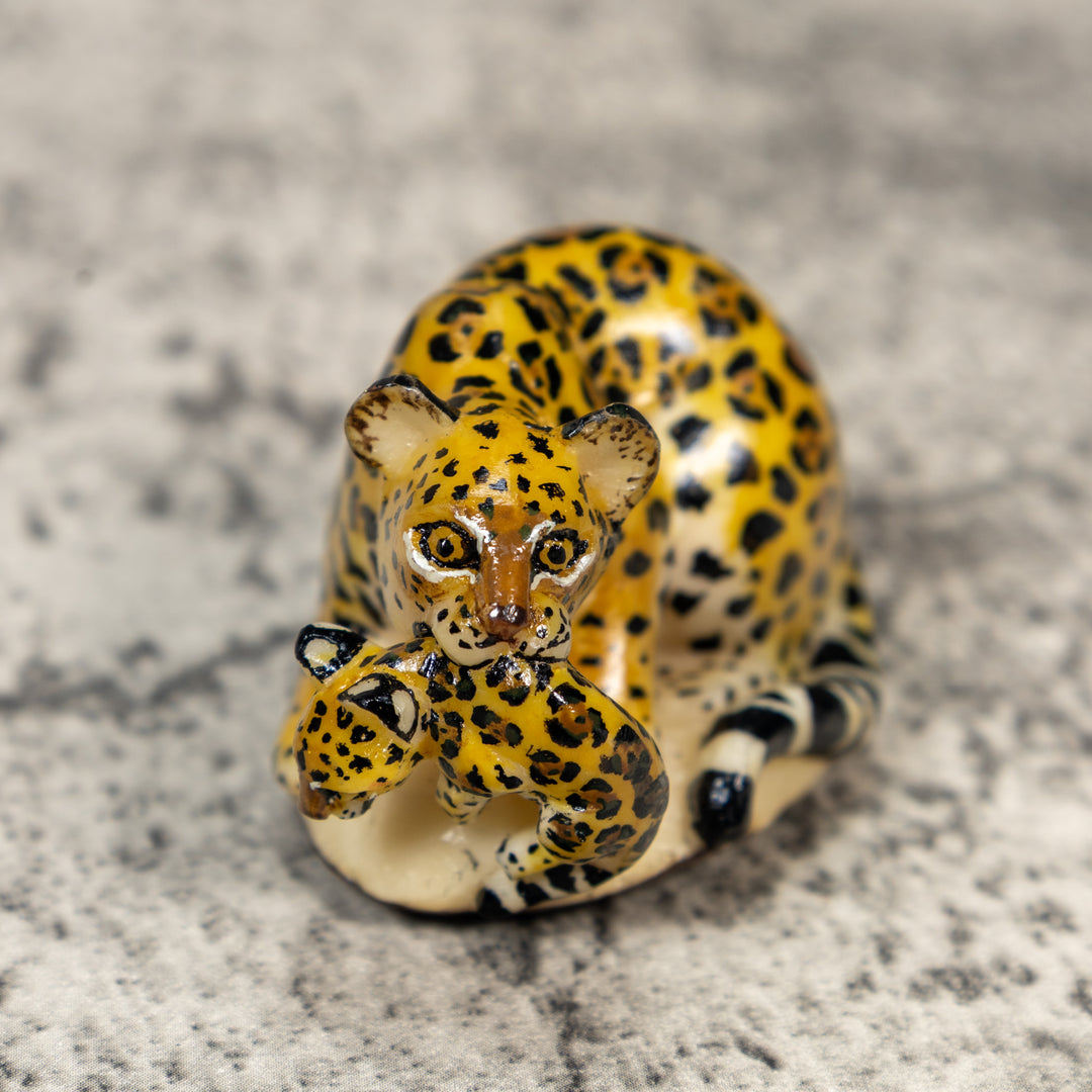 Jaguar Cat With Cub Tagua Carving