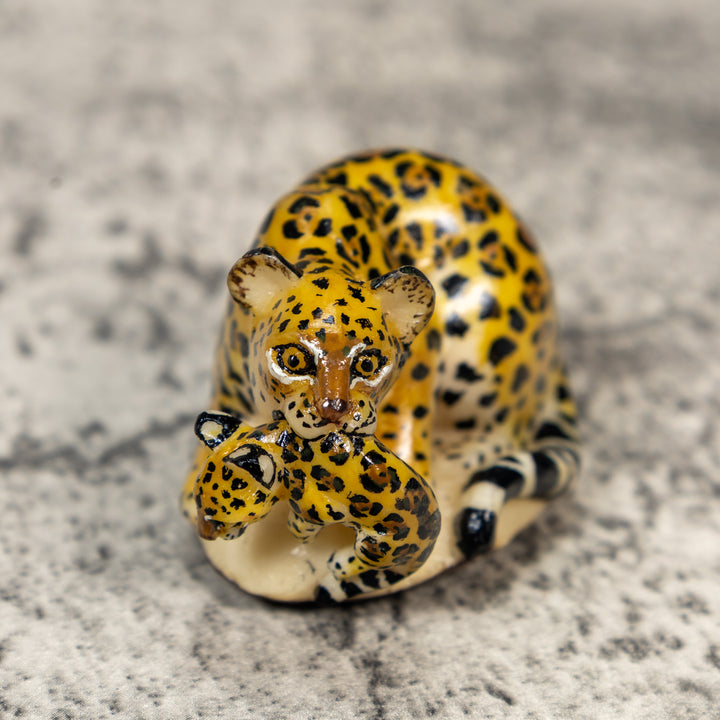 Jaguar Cat With Cub Tagua Carving