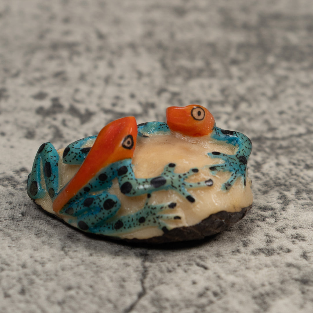Double Vintage Red And Blue Poison Dart Frog Tagua Carving