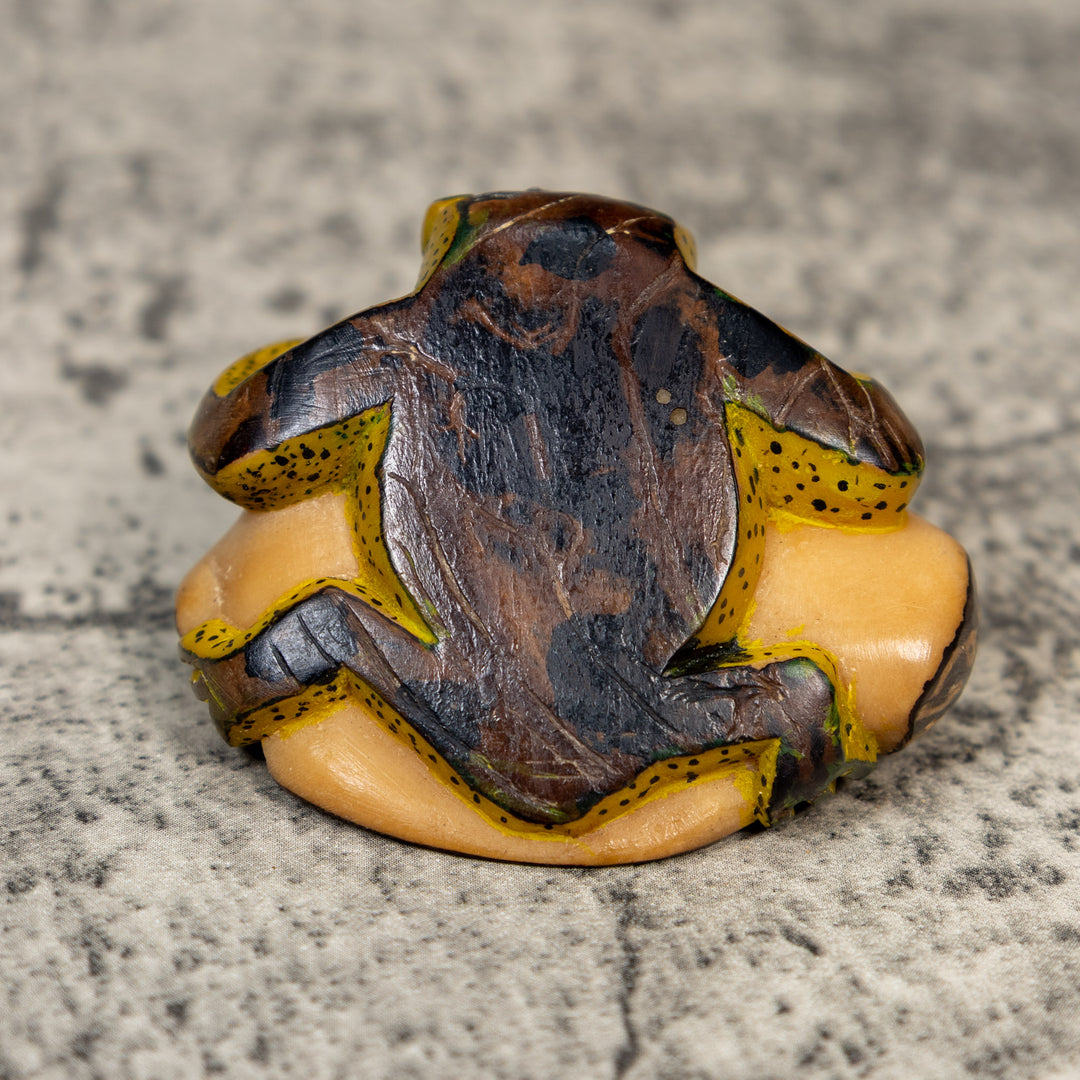 Vintage Yellow And Brown Frog Tagua Carving