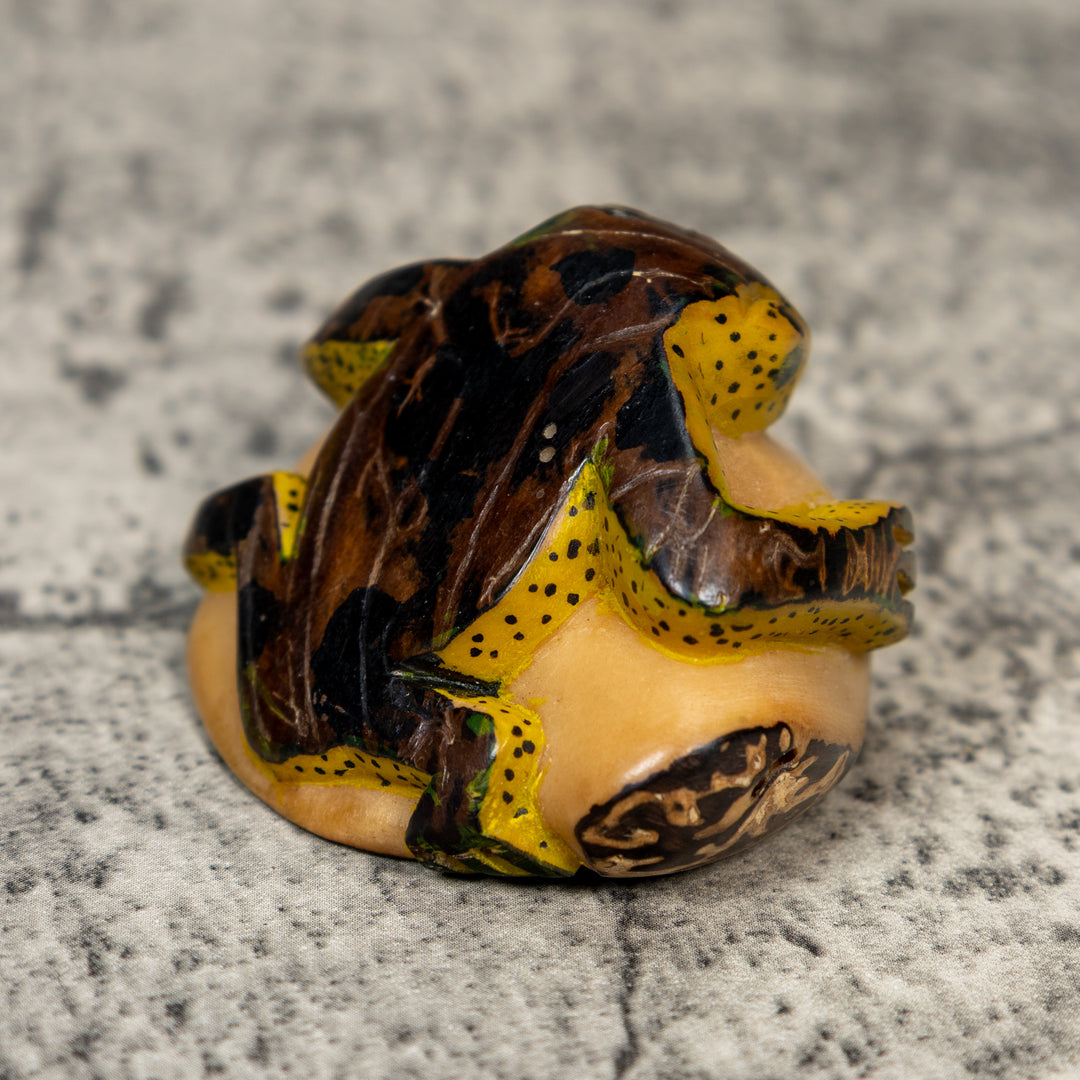 Vintage Yellow And Brown Frog Tagua Carving