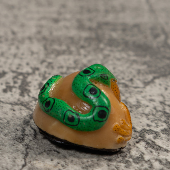 Green And Gold Snake Eating Frog Tagua Carving