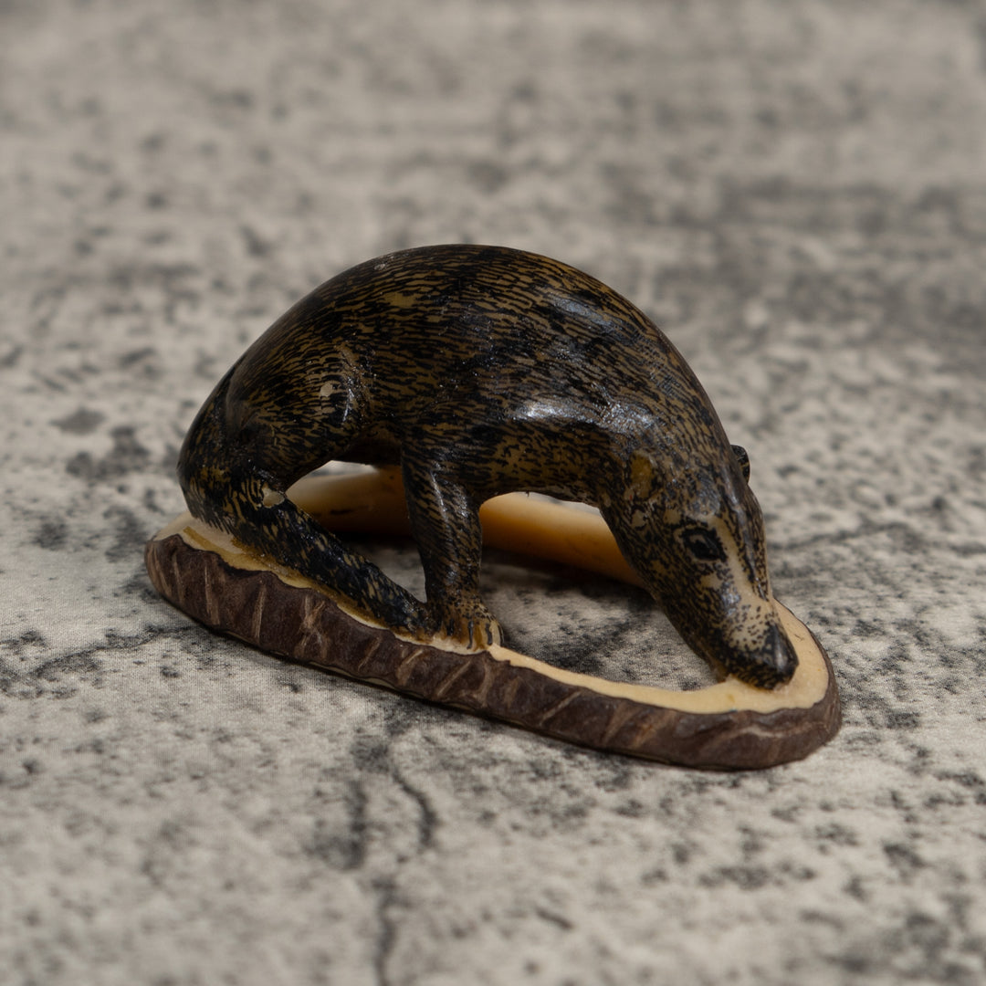 Vintage Brown Coatimundi Tagua Carving