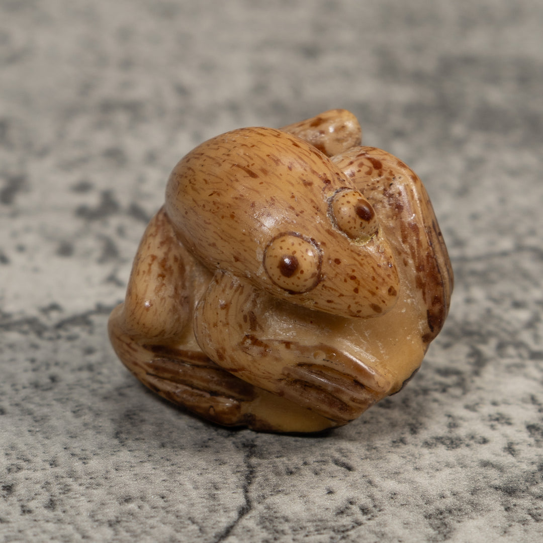 Vintage Brown And White Frog Tagua Carving