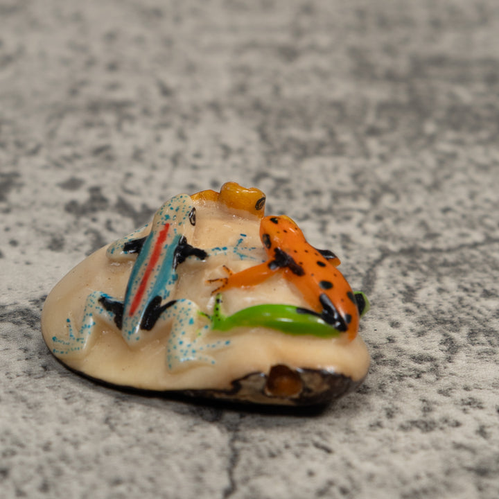 Triple Vintage Green Gold And Blue Poison Dart Frog Tagua Carving