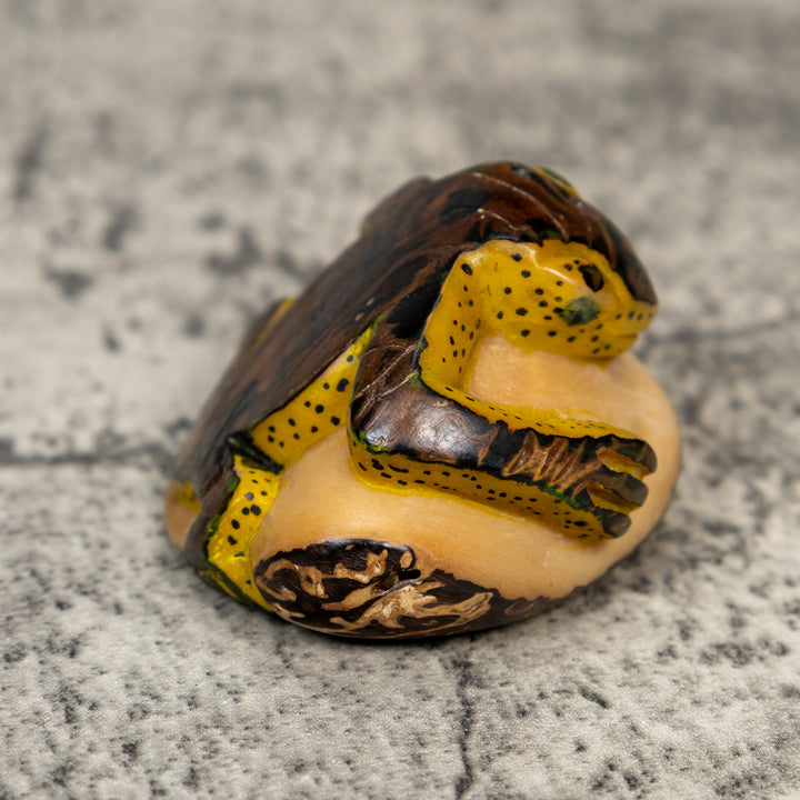 Vintage Yellow And Brown Frog Tagua Carving