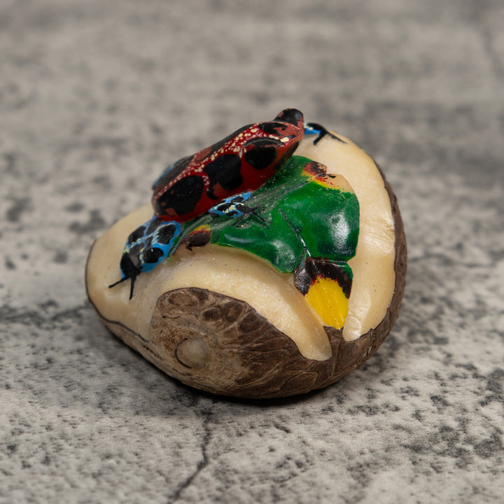 Blue Red And Black Poison Dart Frog Tagua Carving