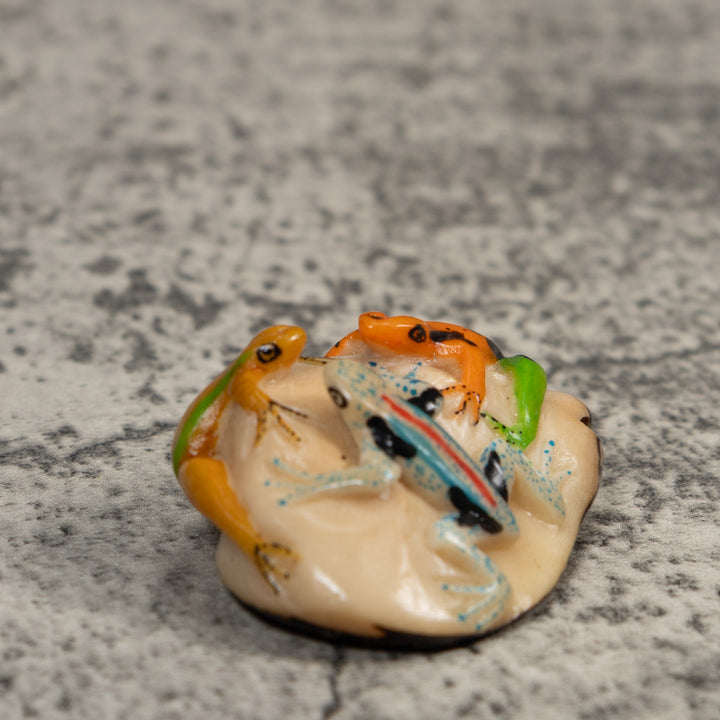 Triple Vintage Green Gold And Blue Poison Dart Frog Tagua Carving