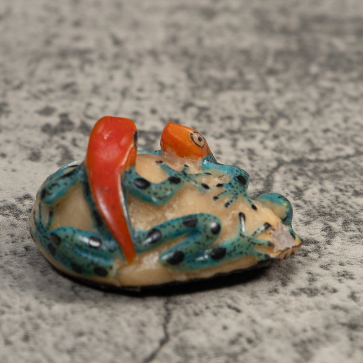 Double Vintage Red And Blue Poison Dart Frog Tagua Carving
