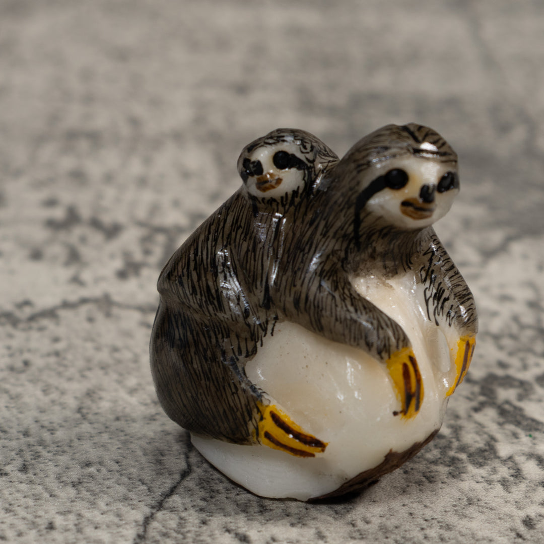 Sloth With Cub Tagua Carving