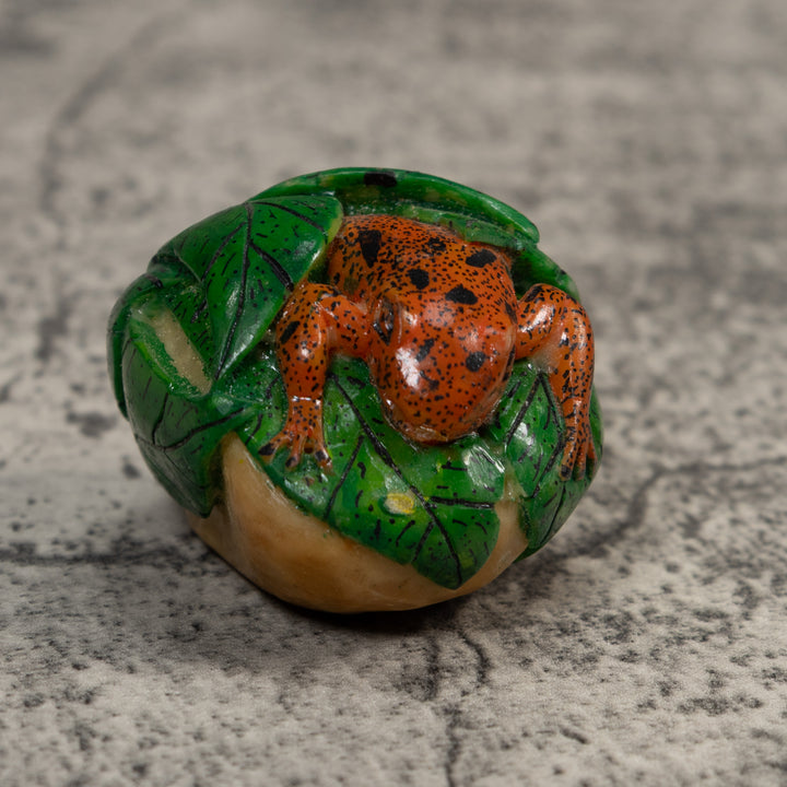 Vintage Green Orange And Black Poison Dart Frog Tagua Carving