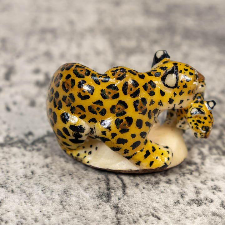Jaguar Cat With Cub Tagua Carving