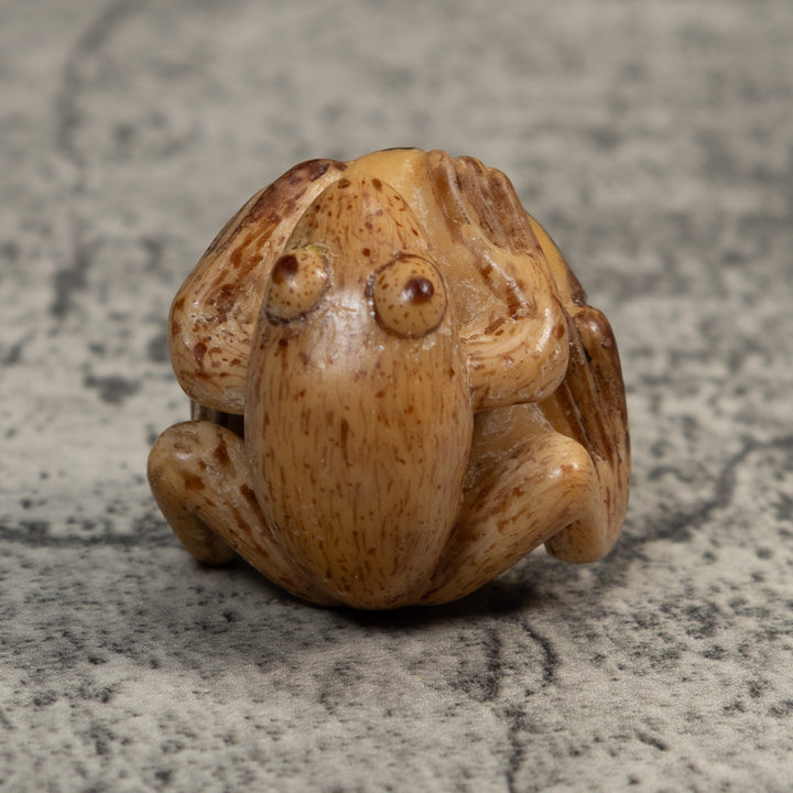 Vintage Brown And White Frog Tagua Carving