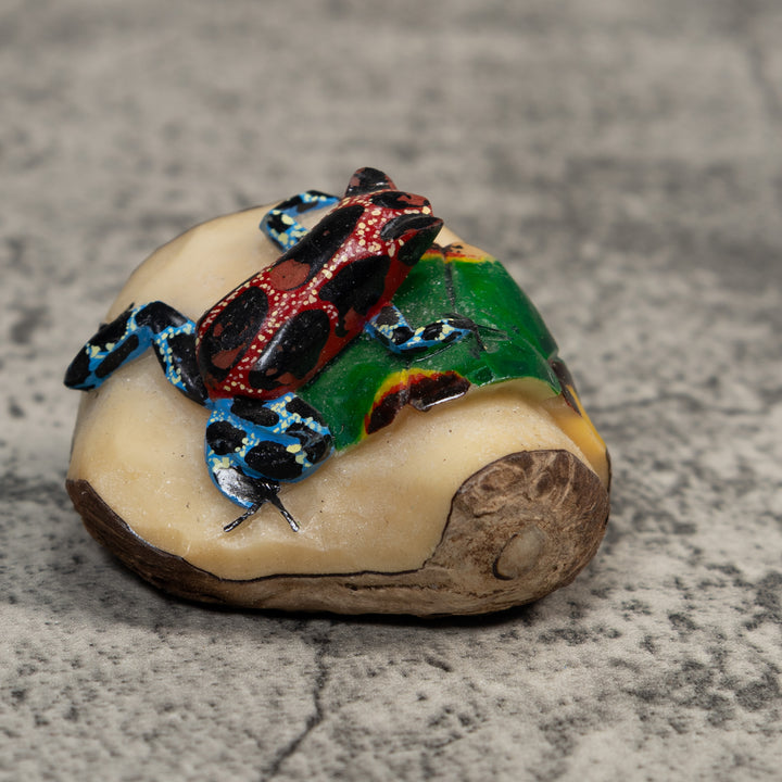Blue Red And Black Poison Dart Frog Tagua Carving
