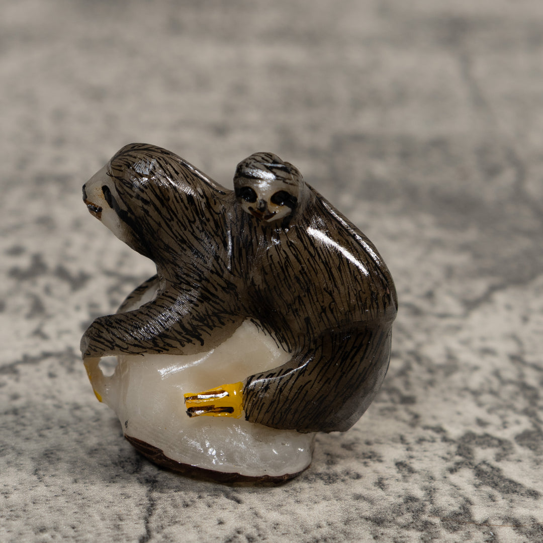 Gray Sloth With Cub Tagua Carving
