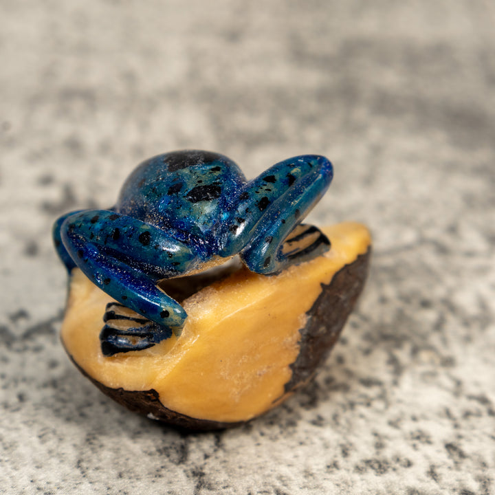 Blue And Black Poison Dart Frog Tagua Carving
