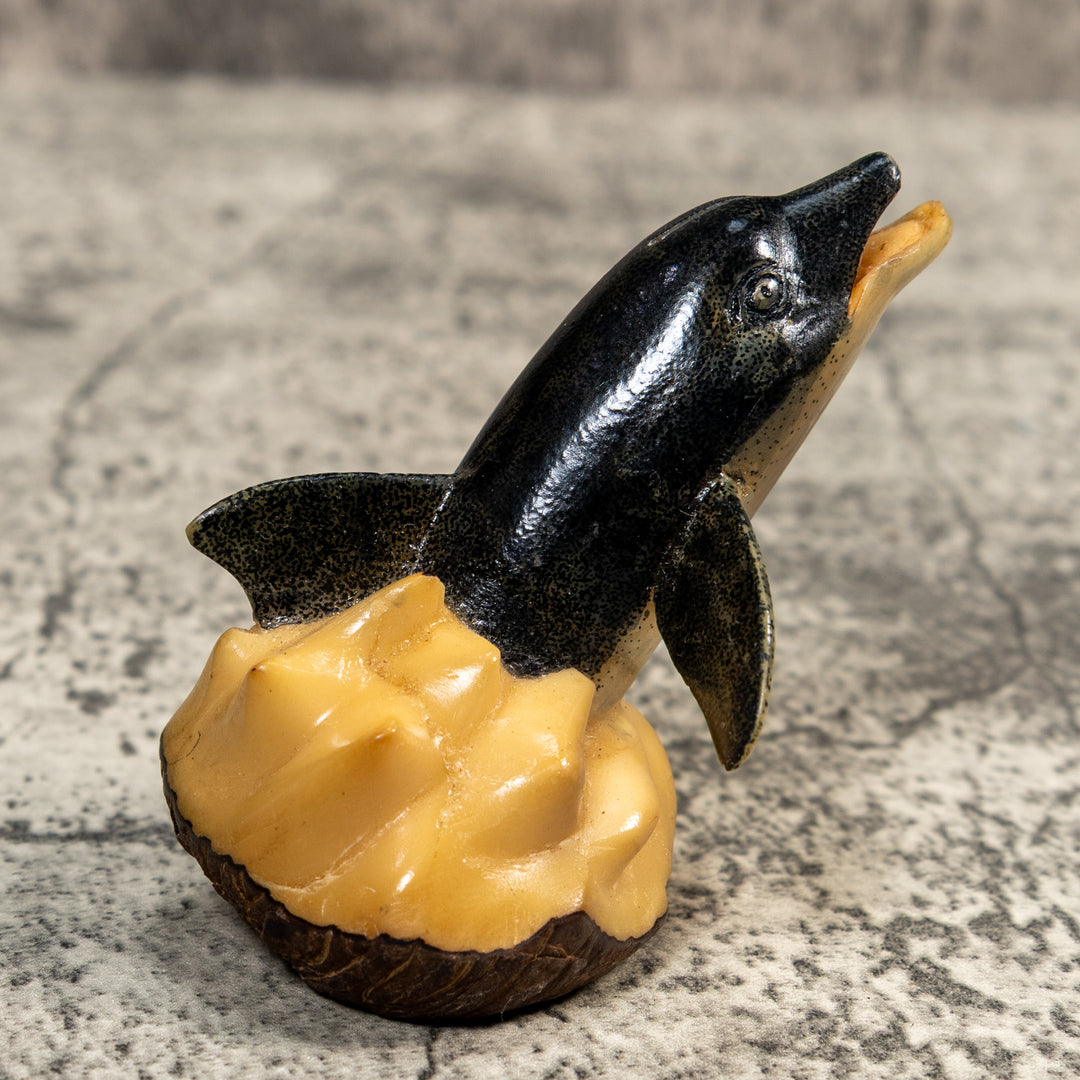 Vintage Dolphin Coming Out Of Wave Tagua Carving