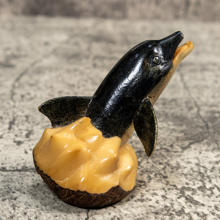 Vintage Dolphin Coming Out Of Wave Tagua Carving
