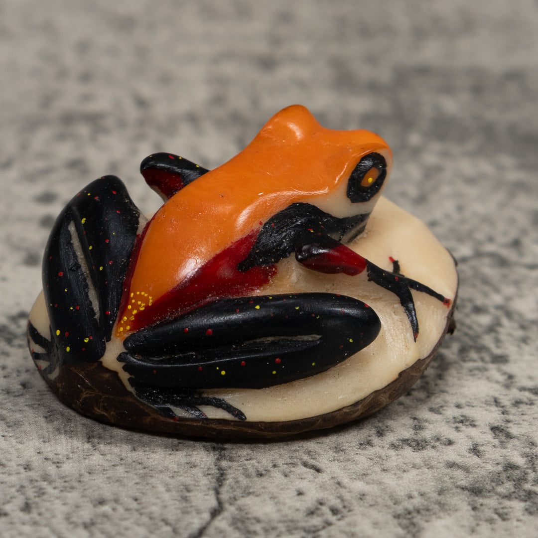 Vintage Orange And Black Frog Tagua Carving