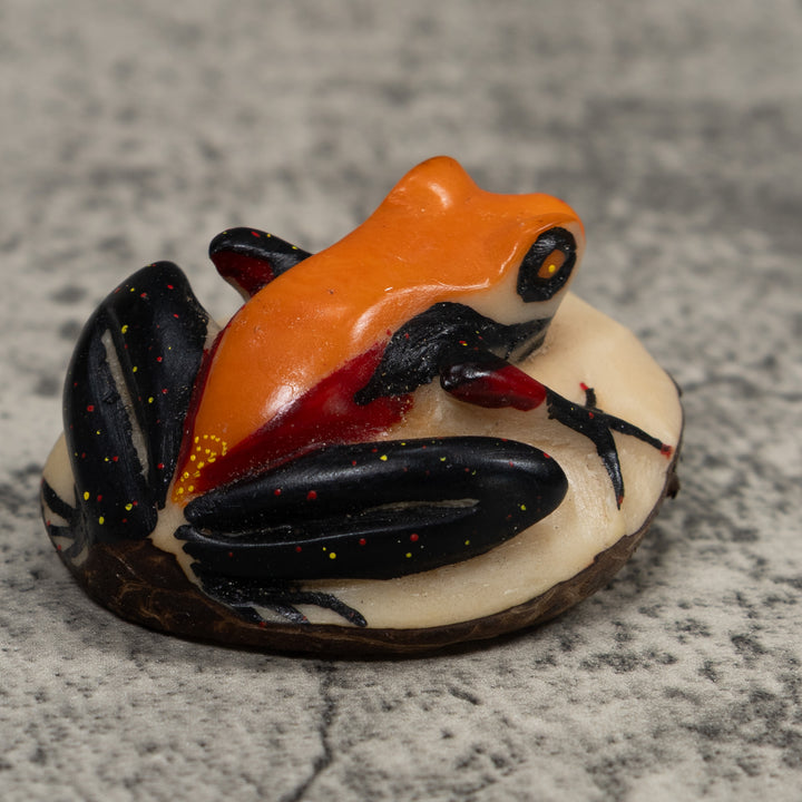 Vintage Orange And Black Frog Tagua Carving