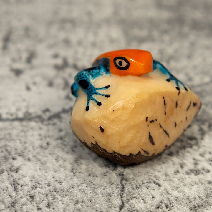 Orange And Blue Poison Dart Frog Tagua Carving