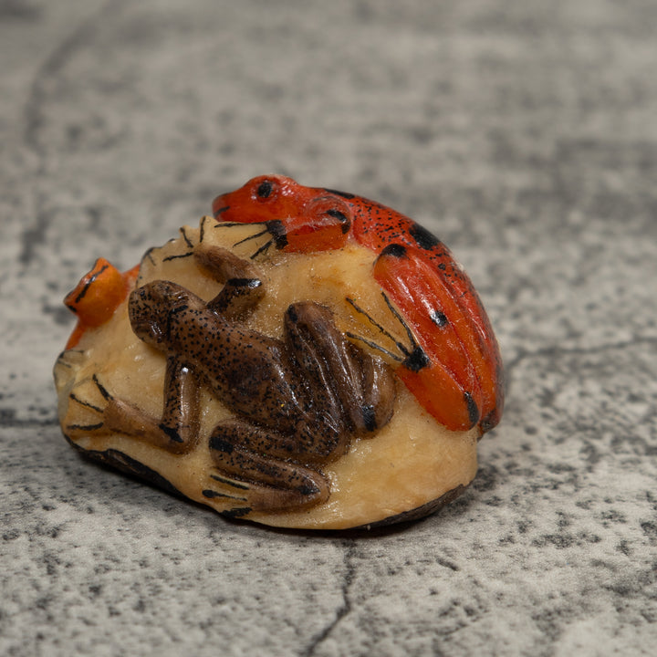 Double Red And Black Poison Dart Frog Tagua Carving