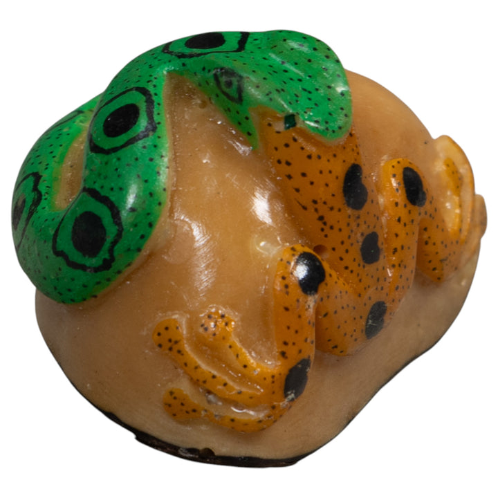 Green And Gold Snake Eating Frog Tagua Carving