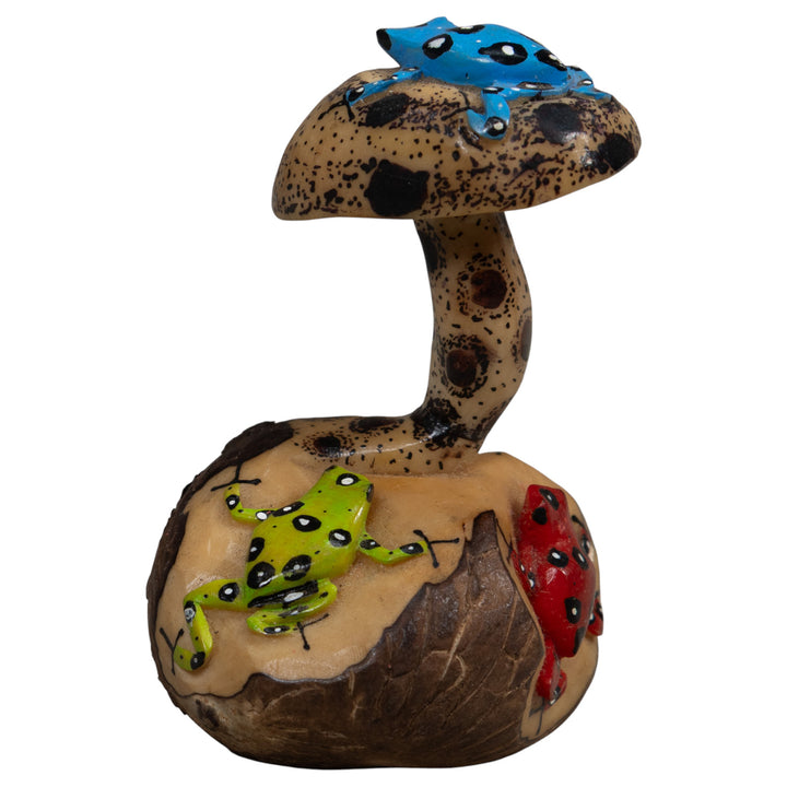 Multiple Poison Dart Frog And Mushroom Tagua Carving