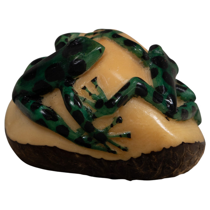 Double Black And Green Frog Tagua Carving