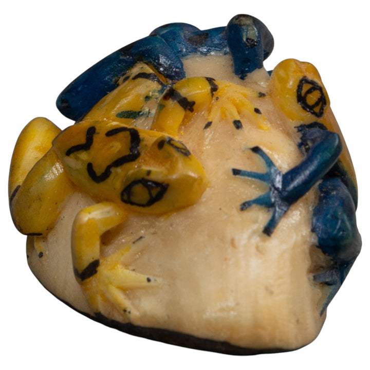 Triple Orange Blue And Yellow Frog Tagua Carving