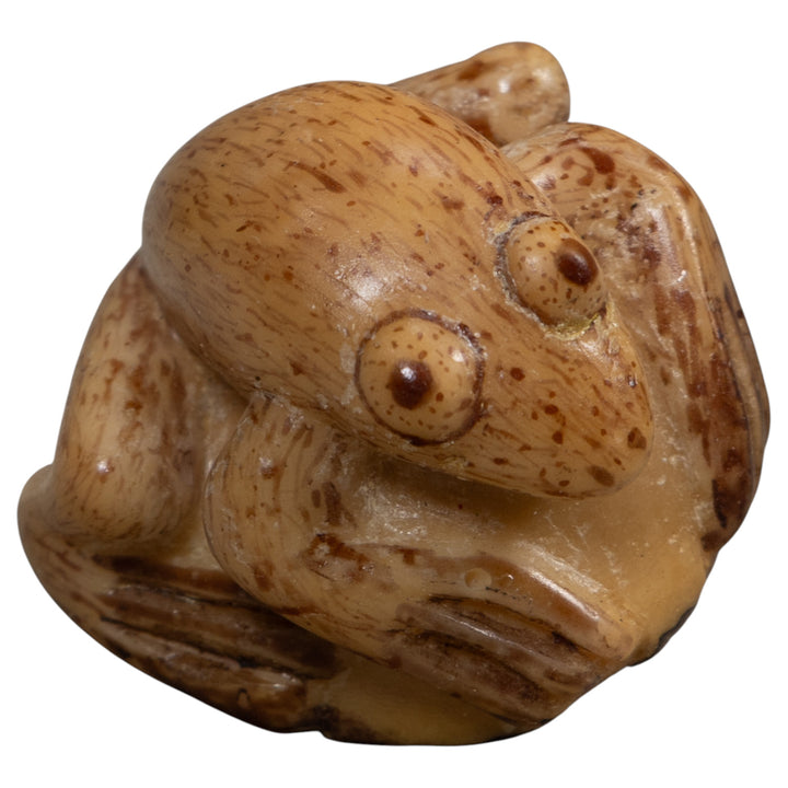 Vintage Brown And White Frog Tagua Carving