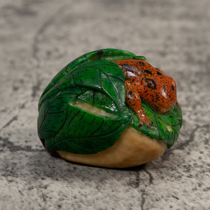 Vintage Green Orange And Black Poison Dart Frog Tagua Carving