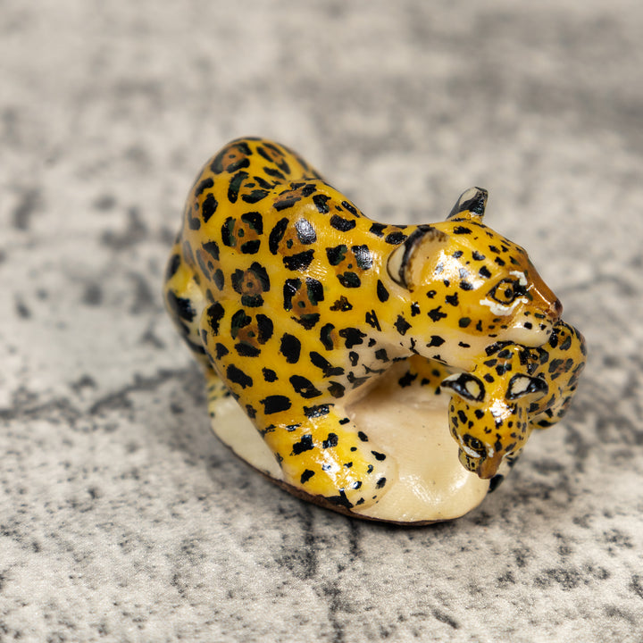 Jaguar Cat With Cub Tagua Carving