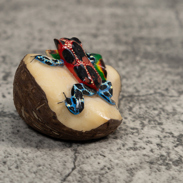 Blue Red And Black Poison Dart Frog Tagua Carving