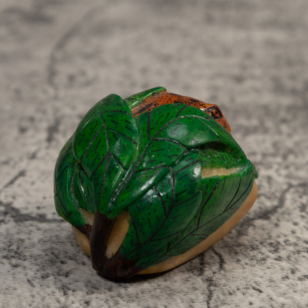 Vintage Green Orange And Black Poison Dart Frog Tagua Carving